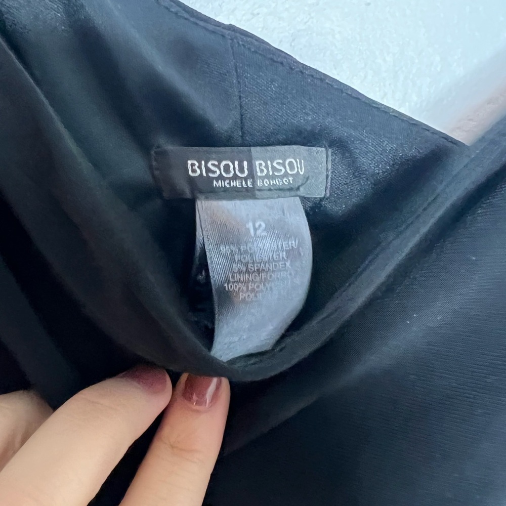Bisou Bisou by Michele Bohbot One-Shoulder Black Feather-Cocktail Dress Size 12 - Picture 3 of 4
